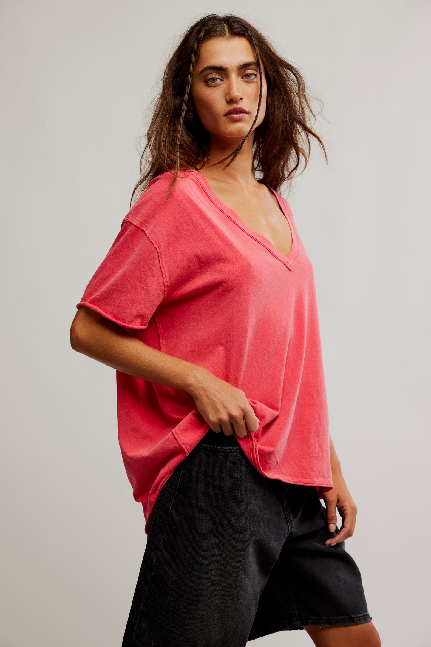 FREE PEOPLE ATLAS RED NINA V-NECK TEE