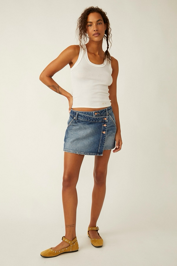 FREE PEOPLE CORNFLOWER WYNNE DENIM SKIRT