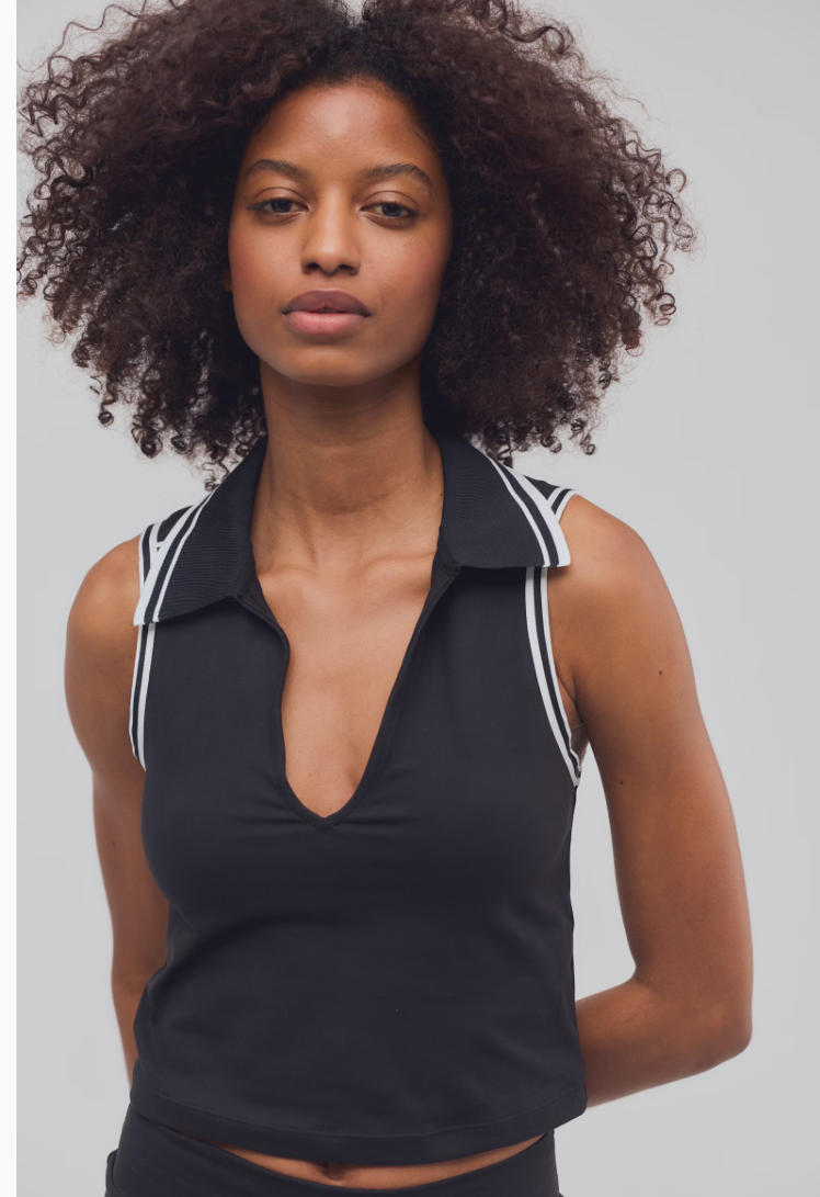 FREE PEOPLE BLACK FOREHAND POLO