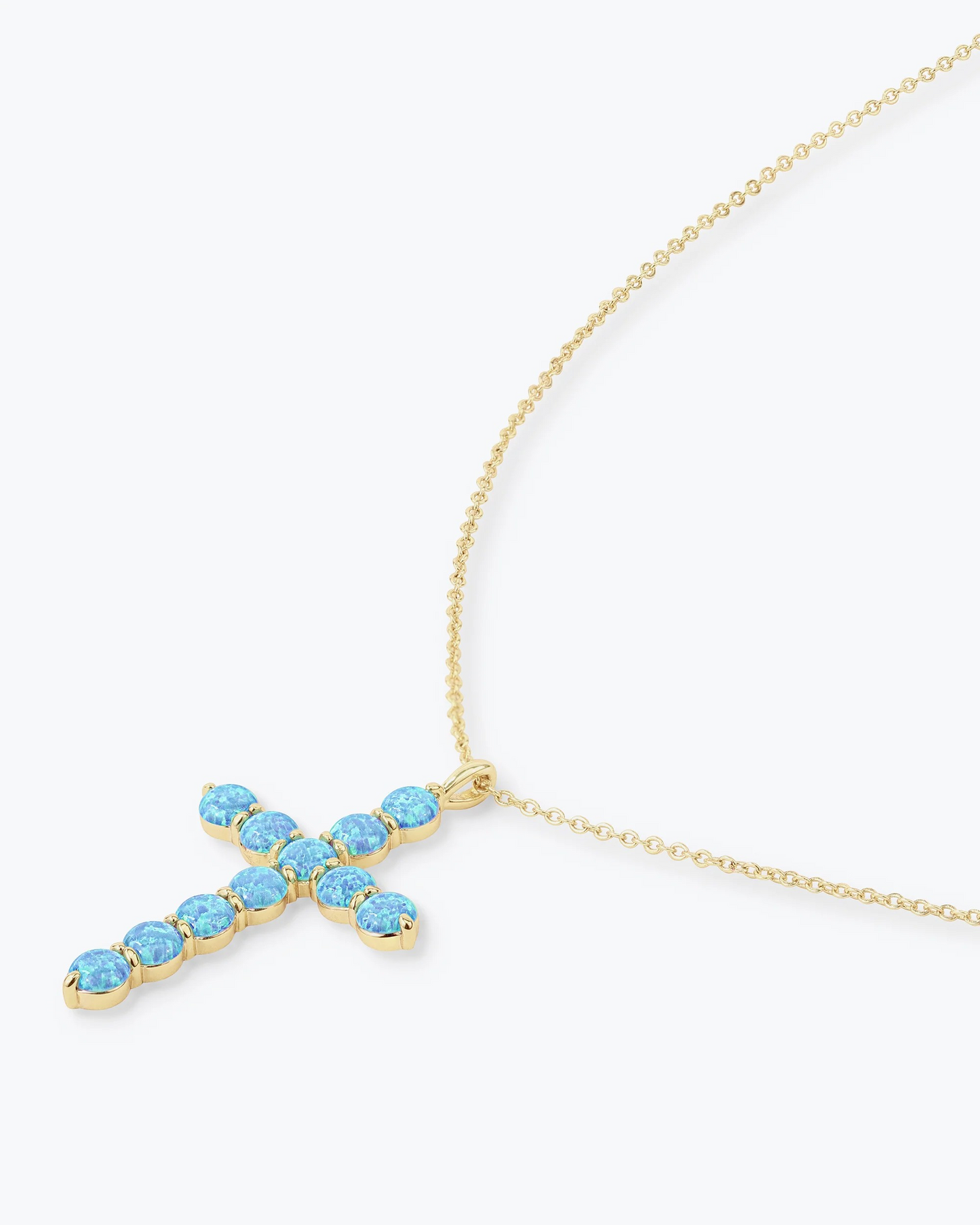 "OH SHE FANCY" BLUE OPAL CROSS PENDANT 18'