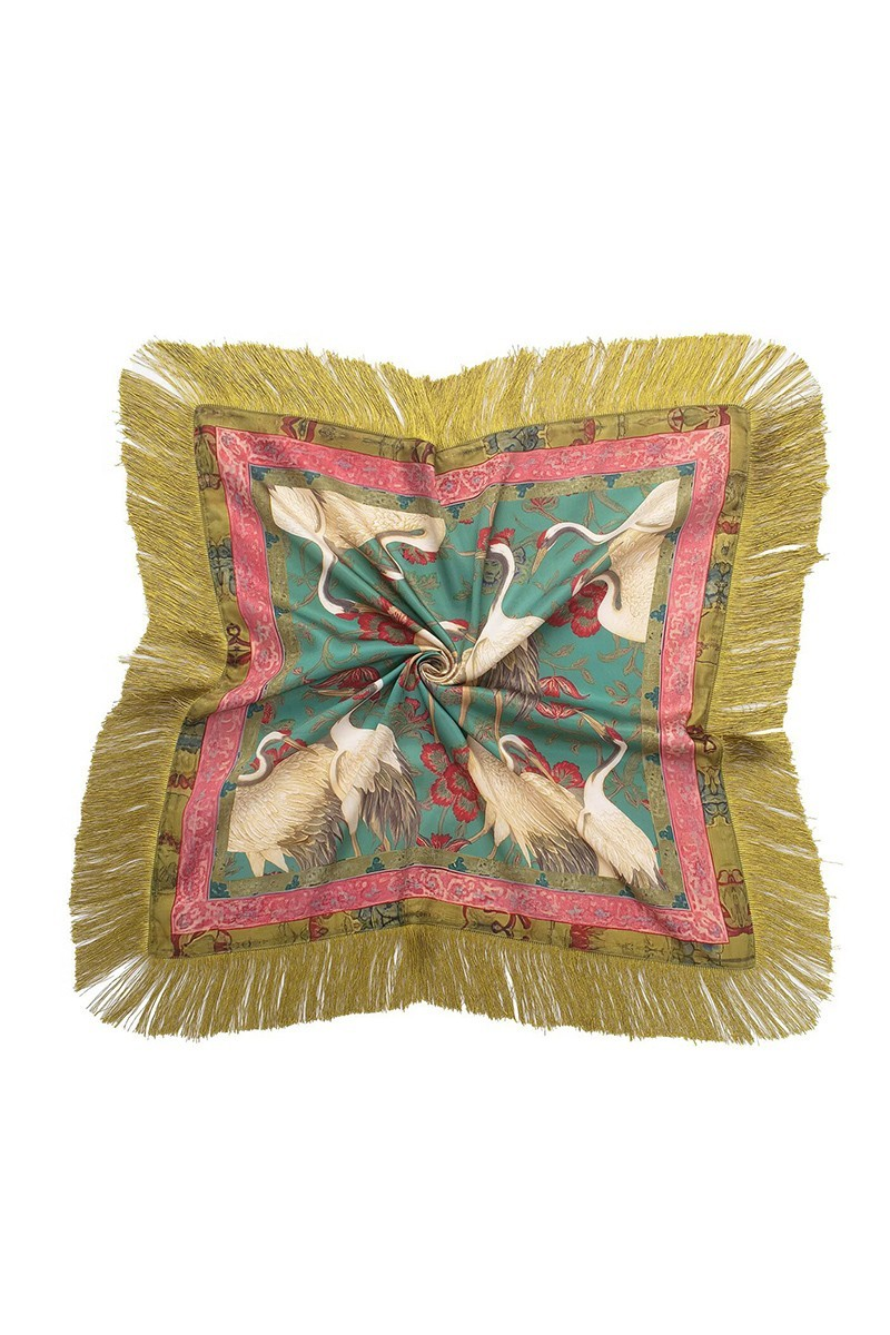 SATIN PRINT TASSEL FRINGE SCARF