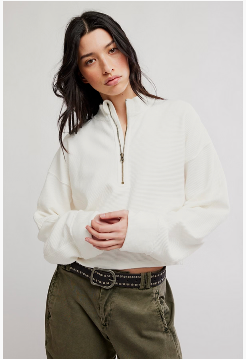FREE PEOPLE CLEAN IVORY CELESTE QUARTER ZIP