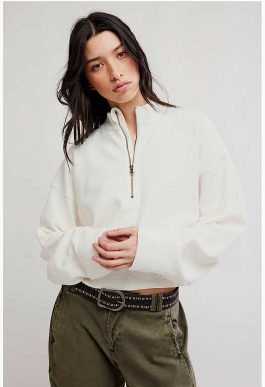 FREE PEOPLE CLEAN IVORY CELESTE QUARTER ZIP