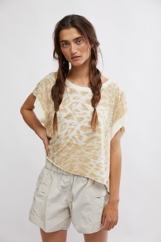 FREE PEOPLE RAVING LEOPARD-DUNE MY TIME TEE PRINT