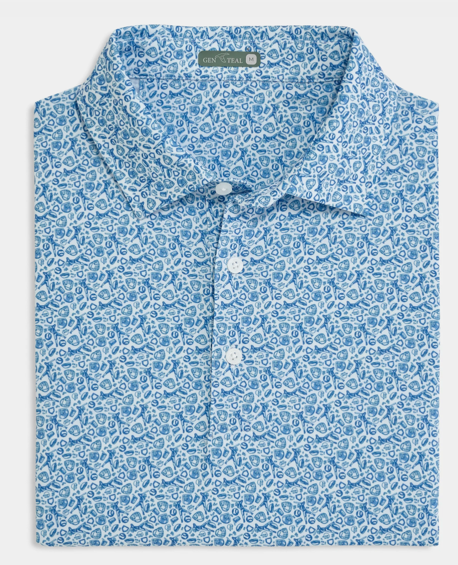 ROYAL BLUE FASTBALL PRINTED PERFORMANCE POLO