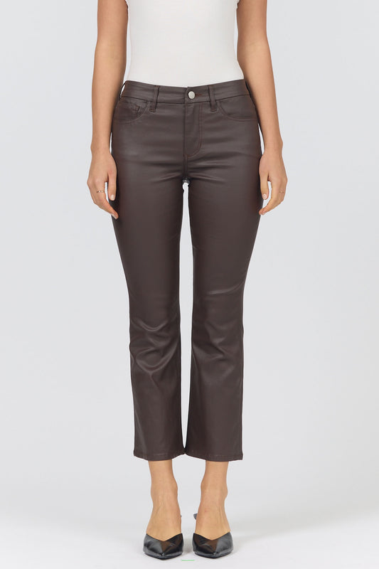 CAPPUCCINO JEANNE VEGAN LEATHER CROPPED FLARE JEANS