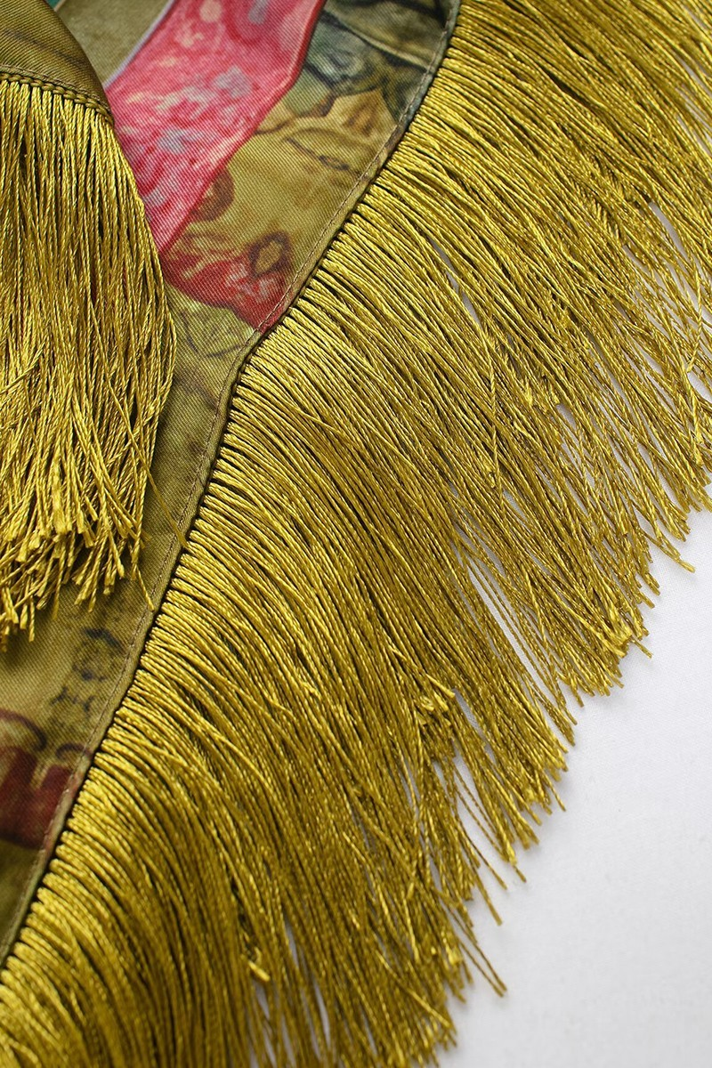 SATIN PRINT TASSEL FRINGE SCARF