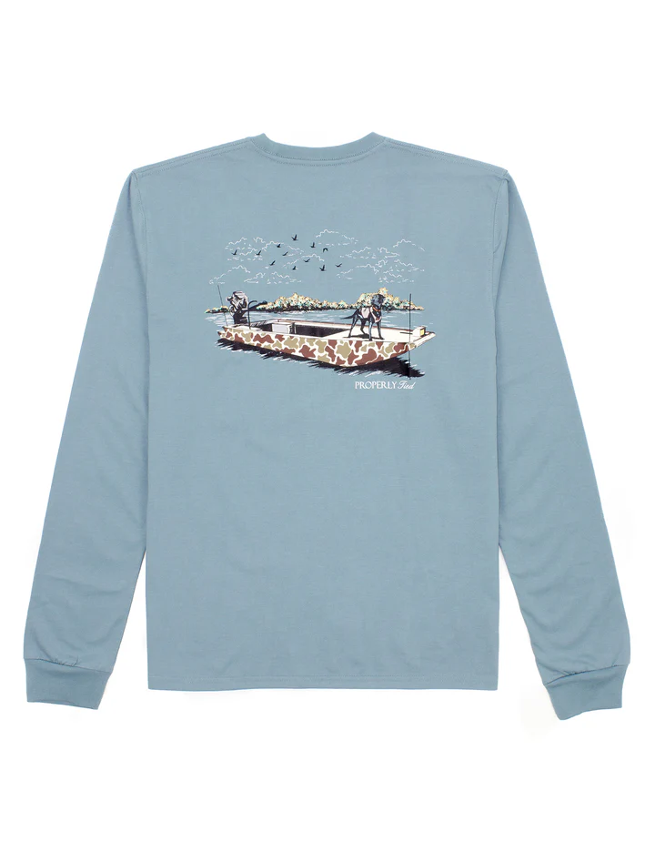 PROPERLY TIED STEEL BLUE BOAT RIDE LS