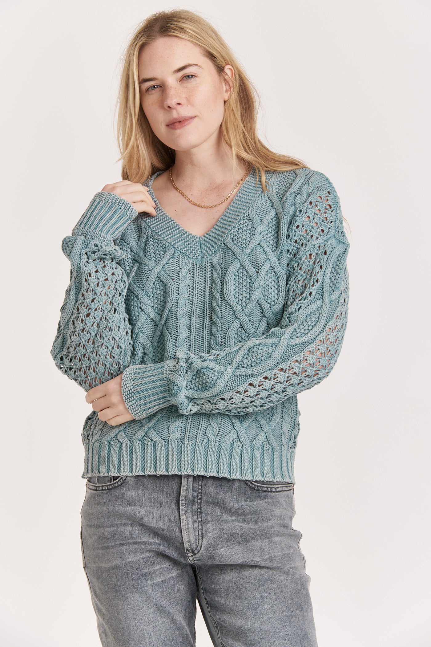 ANOTHER LOVE SLATE BLUE ACID WASH CLAUDIA SWEATER