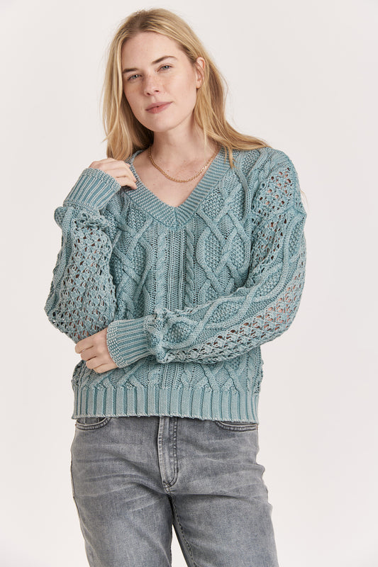 ANOTHER LOVE SLATE BLUE ACID WASH CLAUDIA SWEATER