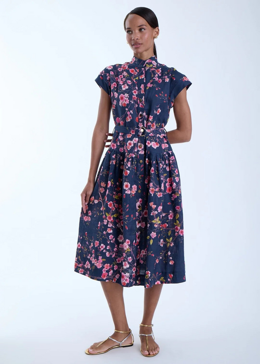 NAVY SUMMER WHISPER ZELLE MAXI DRES