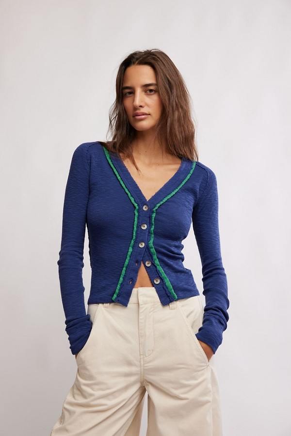 FREE PEOPLE INDIGO COMBO TIPTON CARDI