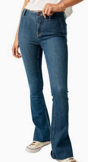 FREE PEOPLE COUNTRY BLUE WASH LEVEL UP SPLIT BOOTCUT JEAN