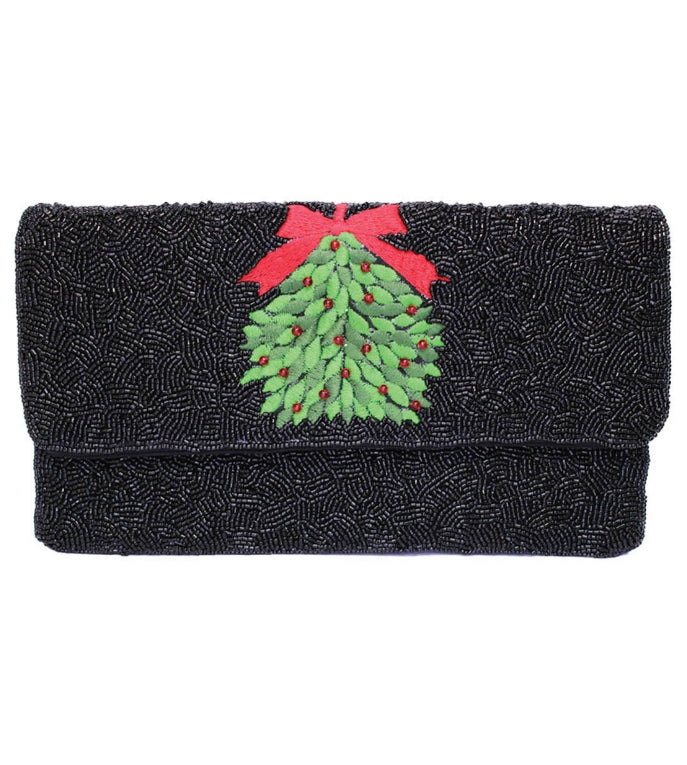 LISI LERCH BLACK MISTLETOE BEADED CLUTCH