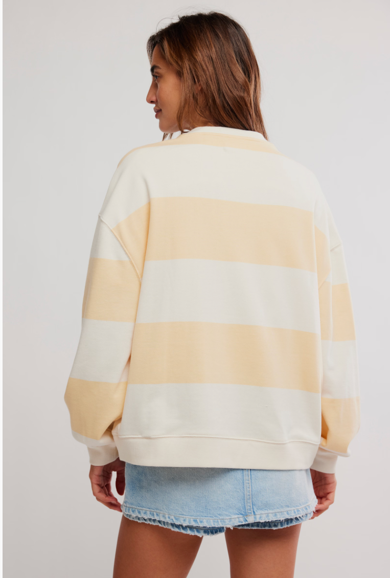 FREE PEOPLE APRICOT COMBO CLASSIC STRIPE CREWNECK