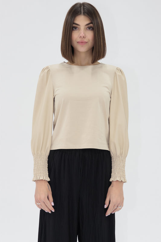 OATMEAL COOKIE GIOVANA VEGAN LEATHER TOP