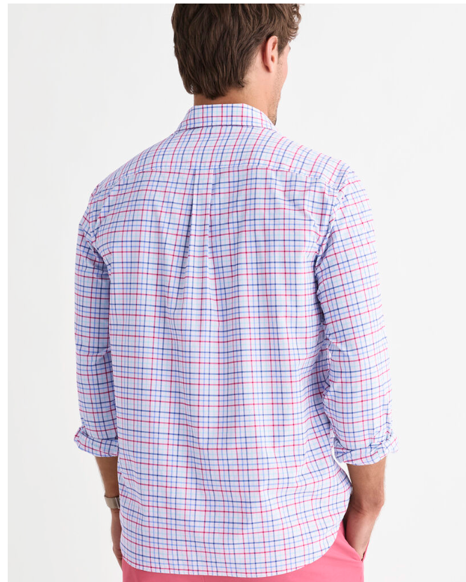 VINEYARD VINES LIGHTHOUSE RED BOMB POP TATTERSALL FEATHERWEIGHT SHIRT