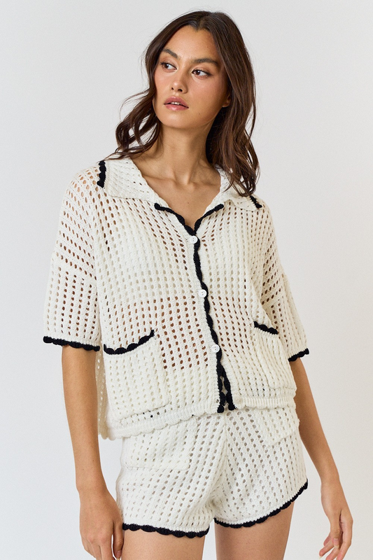 LALAVON CROCHET BUTTON UP CARDIGAN