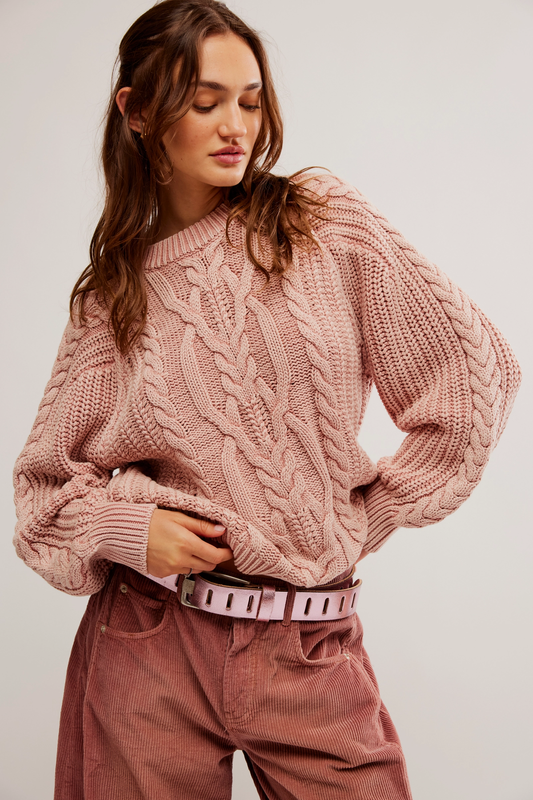 FREE PEOPLE MISTY ROSE FRANKIE CABLE SWEATER