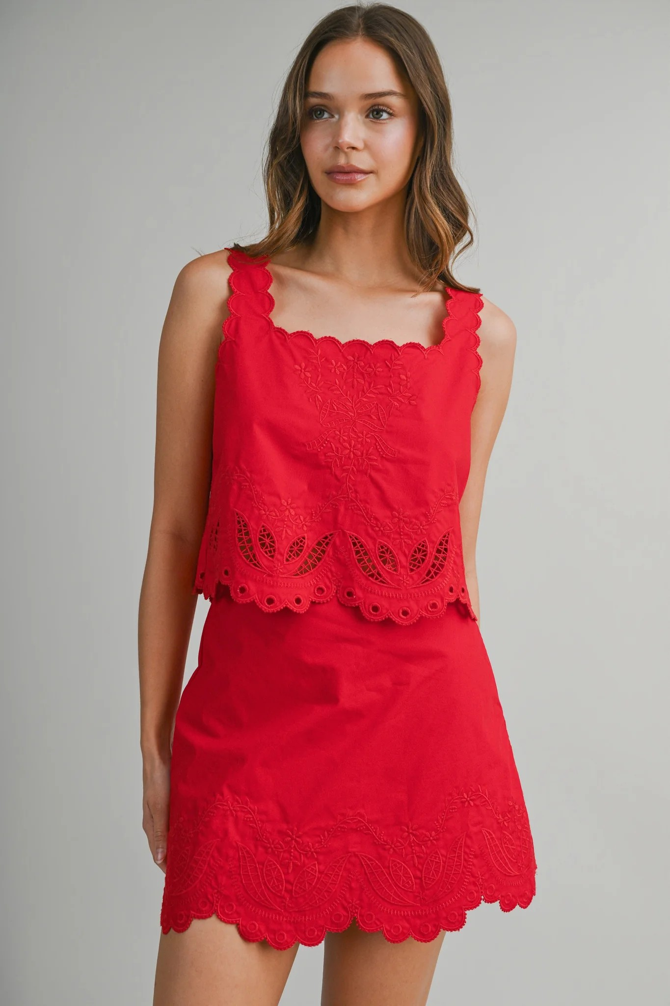 RED EMBROIDERED SKIRT SET