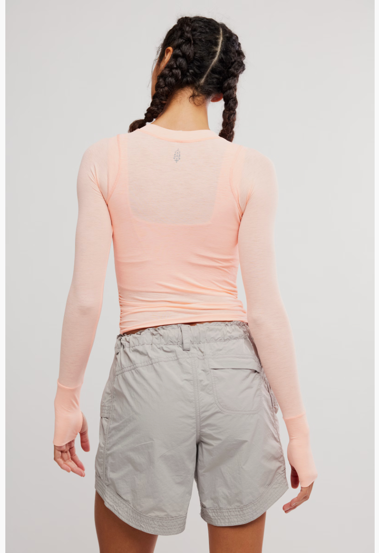 PASTEL PEACH TEMPO RUCHED LONG SLEEVE SHIRT