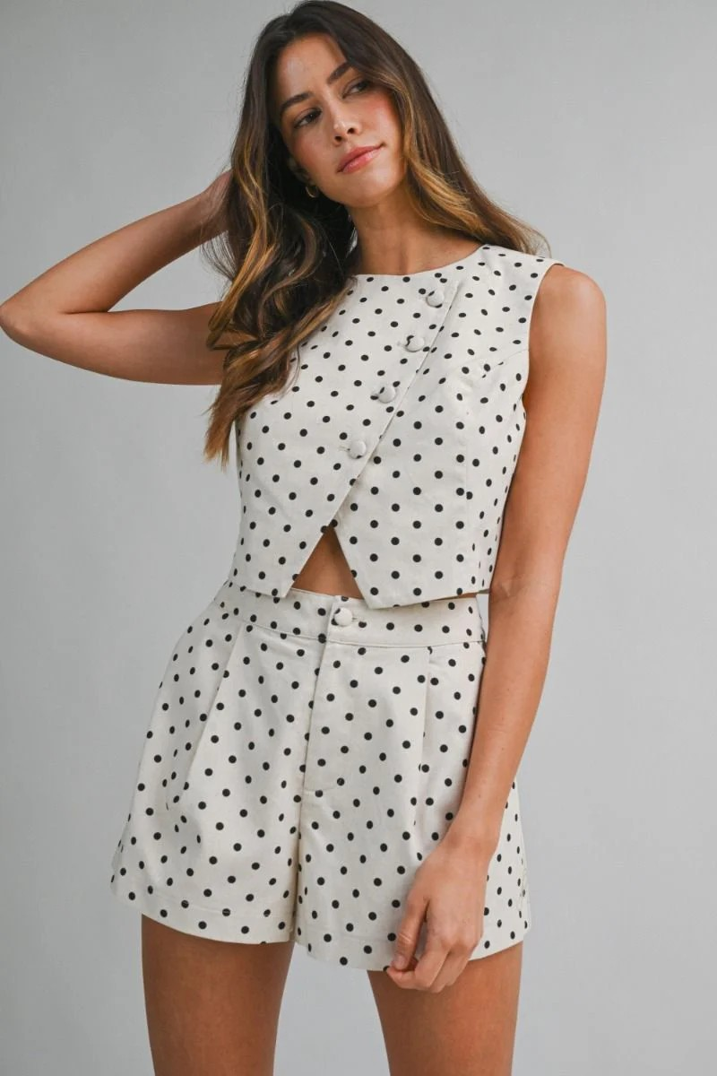 LINEN POLKA DOT VEST AND SHORT SET