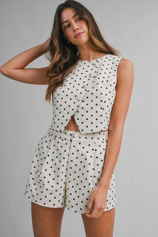 LINEN POLKA DOT VEST AND SHORT SET