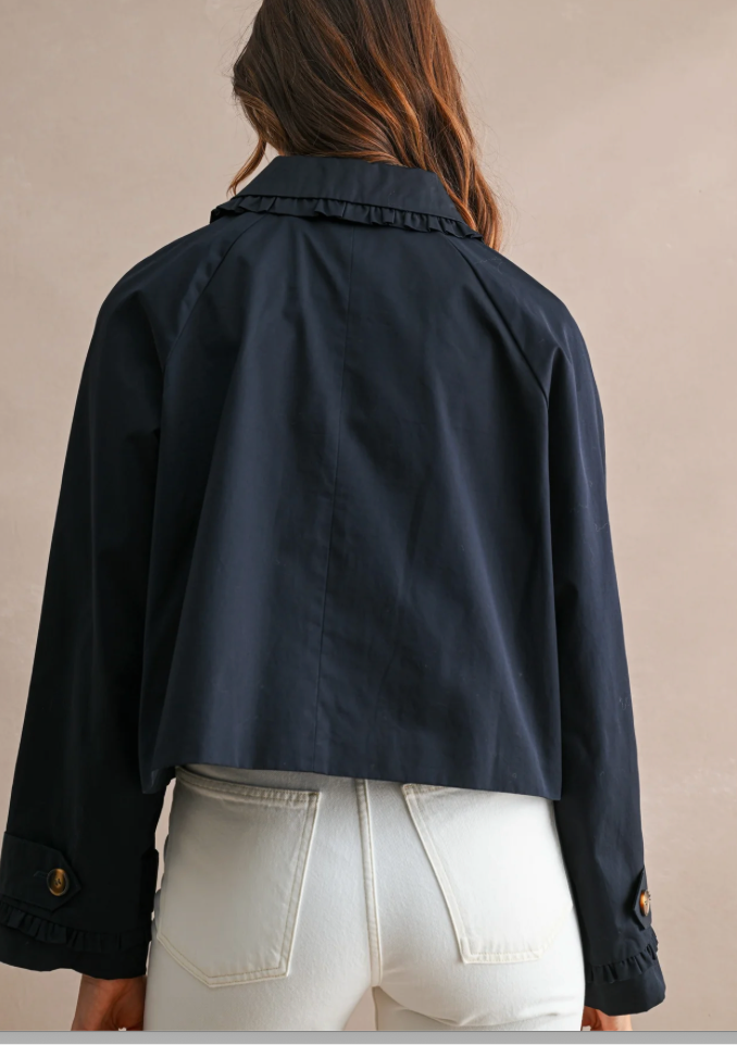 RUFFLE TRIM CROPPED TRENCH JACKET