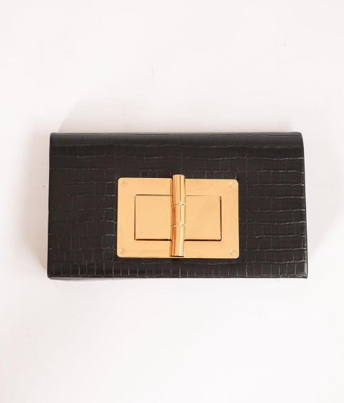 LISI LERCH BLACK CROC LILLIAN CLUTCH