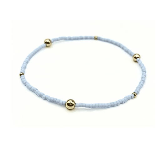 ERIN GRAY GAME DAY GOLD-FILLED & SEED BEAD WATERPROOF BRACELET -LIGHT BLUE