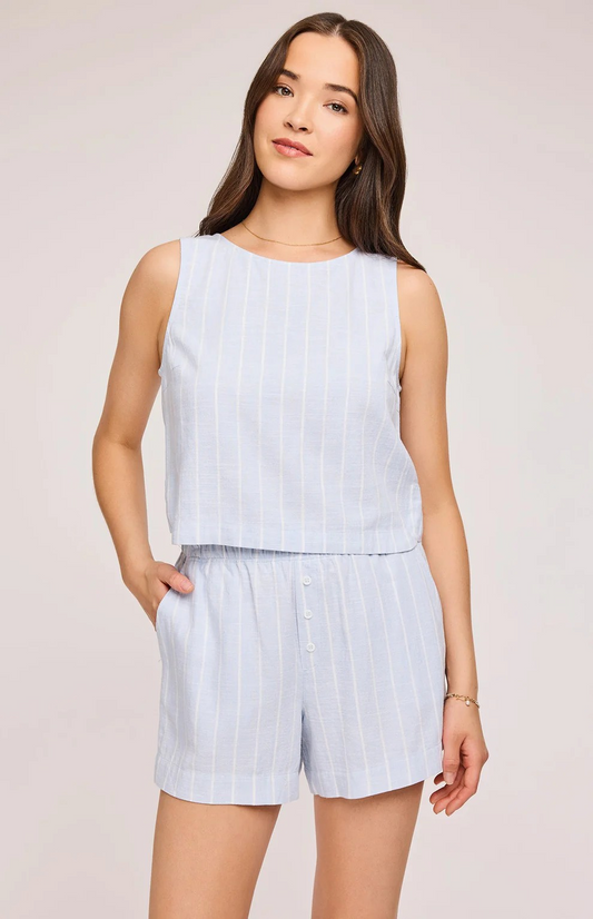 GENTLE FAWN SKY STRIPE AMALFI LINEN SHORTS