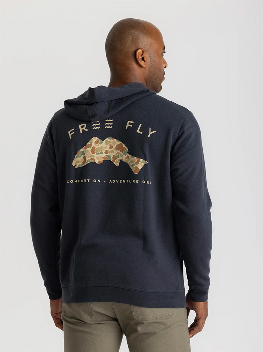 FREE FLY BLACK SAND VINTAGE CAMO REDFISH FLEECE HODDIE