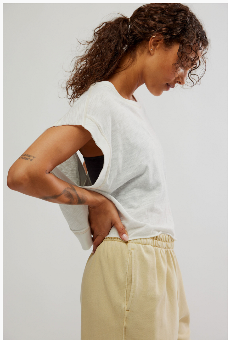 FREE PEOPLE WHITE MY TIME LAYER TEE