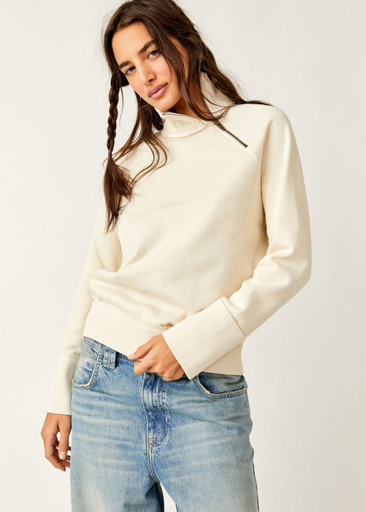 FREE PEOPLE IVORY 1/2 ZIP JUST A GAME TOP