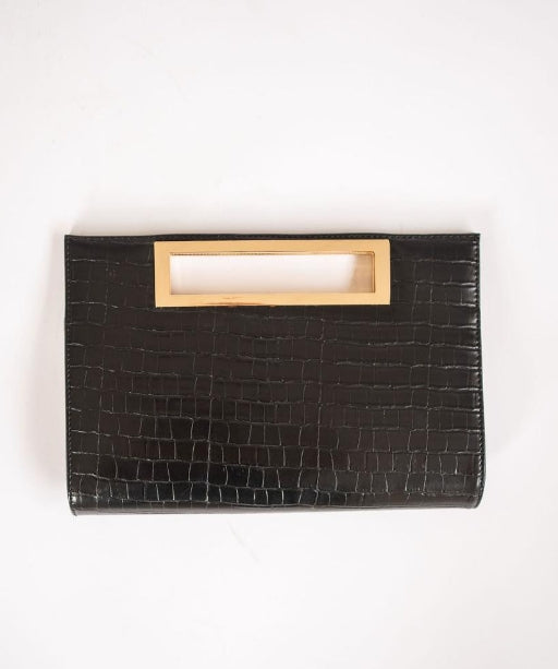 LISI LERCH BLACK CROC CHLOE CLUTCH