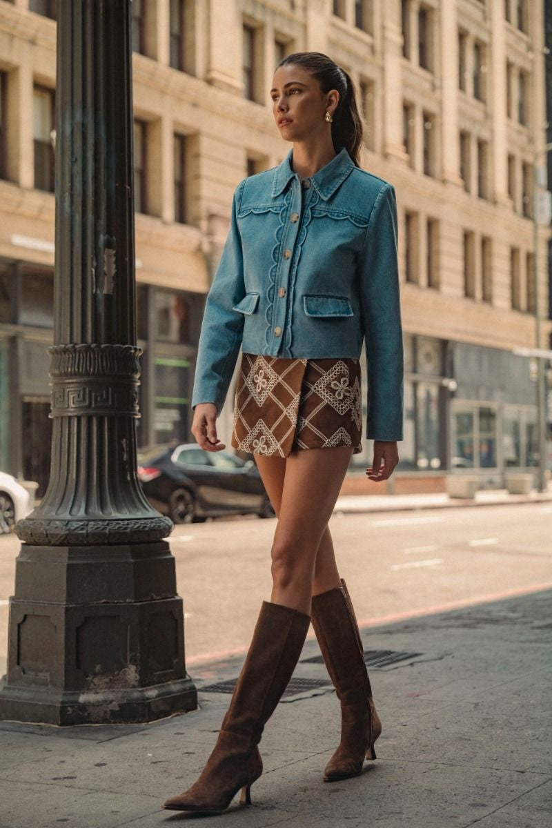 MABLE DENIM SCALLOPED PLACKET JACKET