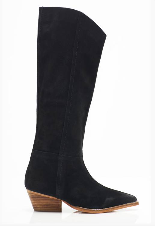 BLACK SUEDE SWAY LOW SLOUCH BOOT
