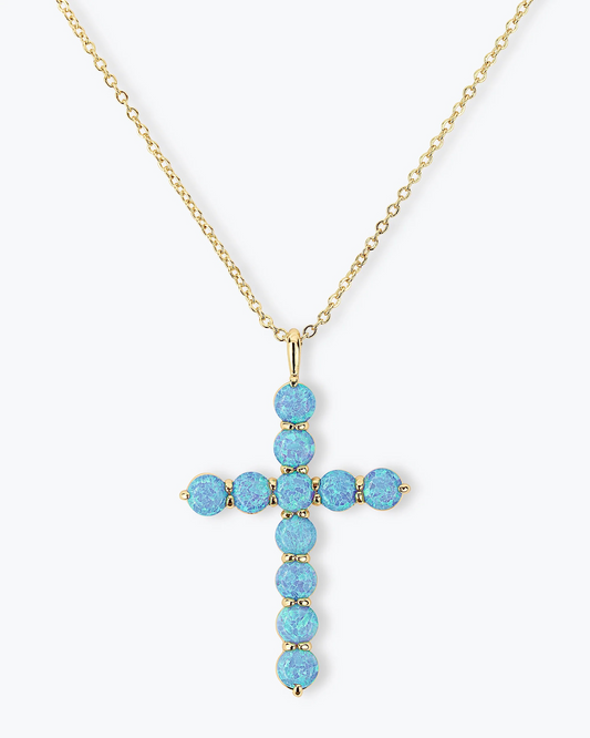 "OH SHE FANCY" BLUE OPAL CROSS PENDANT 18'