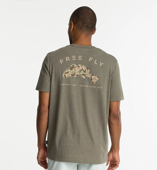 FREE FLY HEATHER FATIGUE REDFISH CAMO POCKET TEE