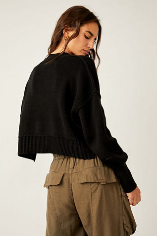 FREE PEOPLE BLACK EASY STREET CROP PULLOVER