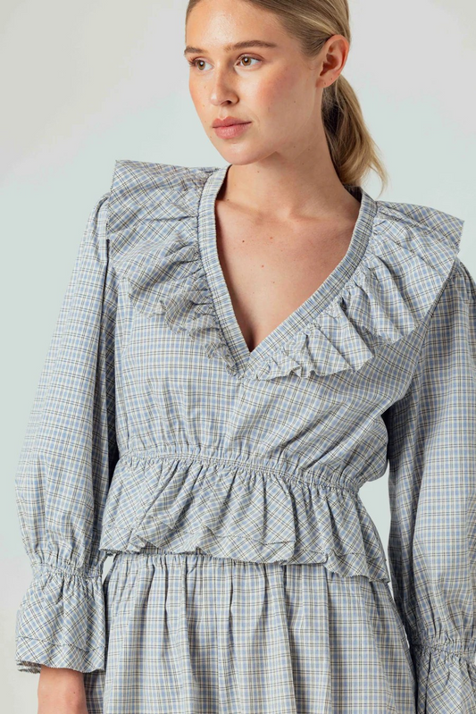 BLUE ONYX PLAID CONSTANCE TOP
