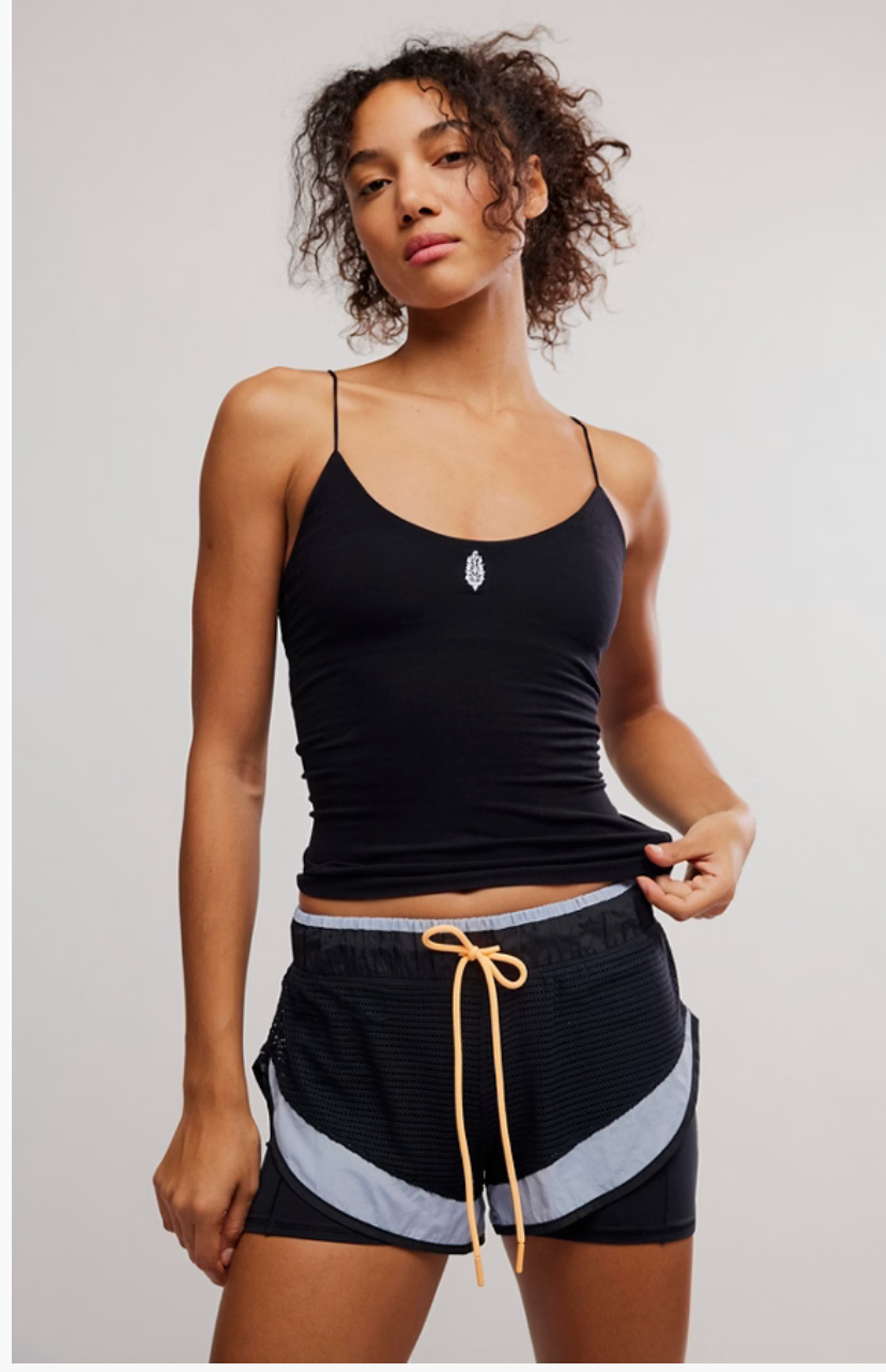 BLACK SKINNY STRAP LOGO TANK