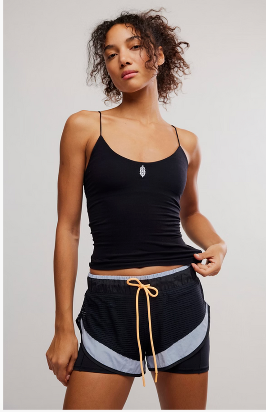 BLACK SKINNY STRAP LOGO TANK