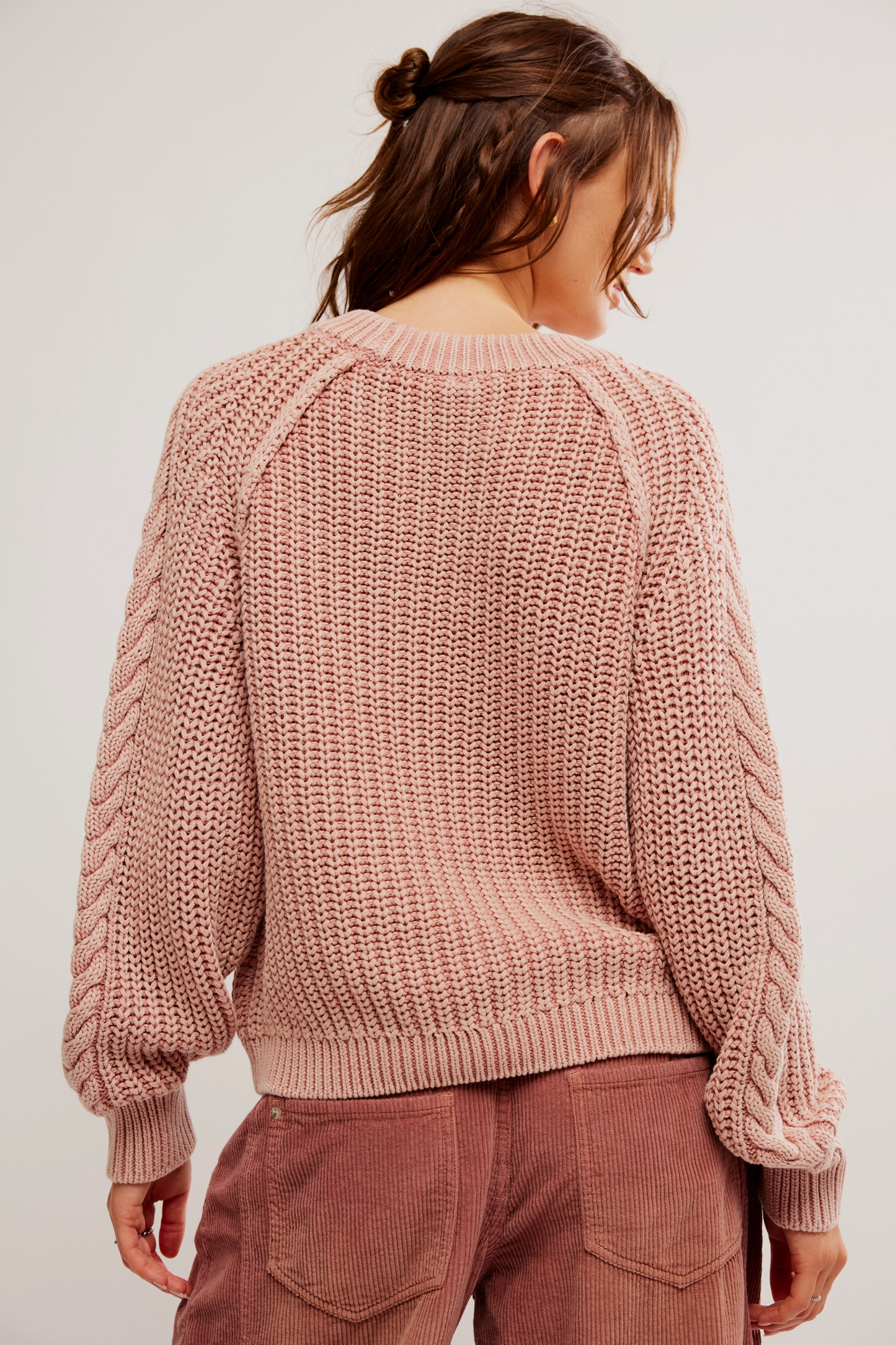 FREE PEOPLE MISTY ROSE FRANKIE CABLE SWEATER