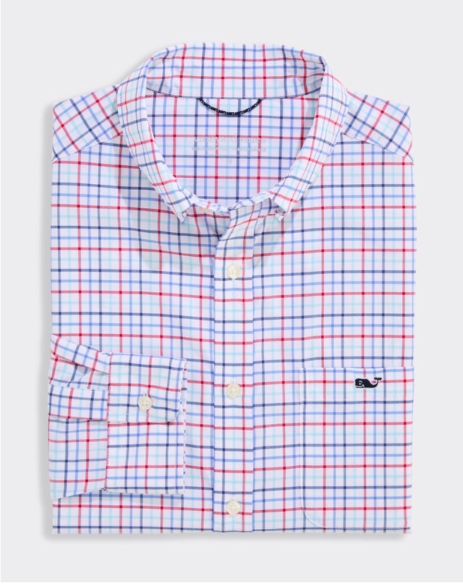 VINEYARD VINES LIGHTHOUSE RED BOMB POP TATTERSALL FEATHERWEIGHT SHIRT