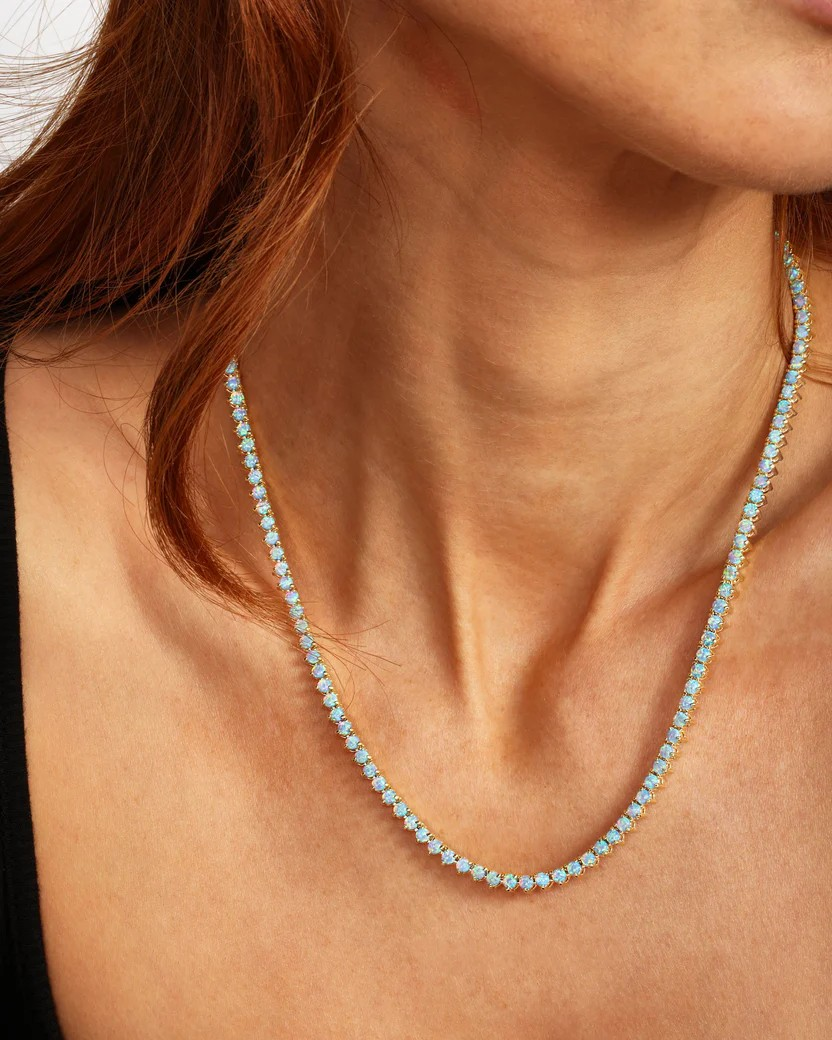 "NOT YOUR BASIC" BLUE OPAL TENNIS NECKLACE