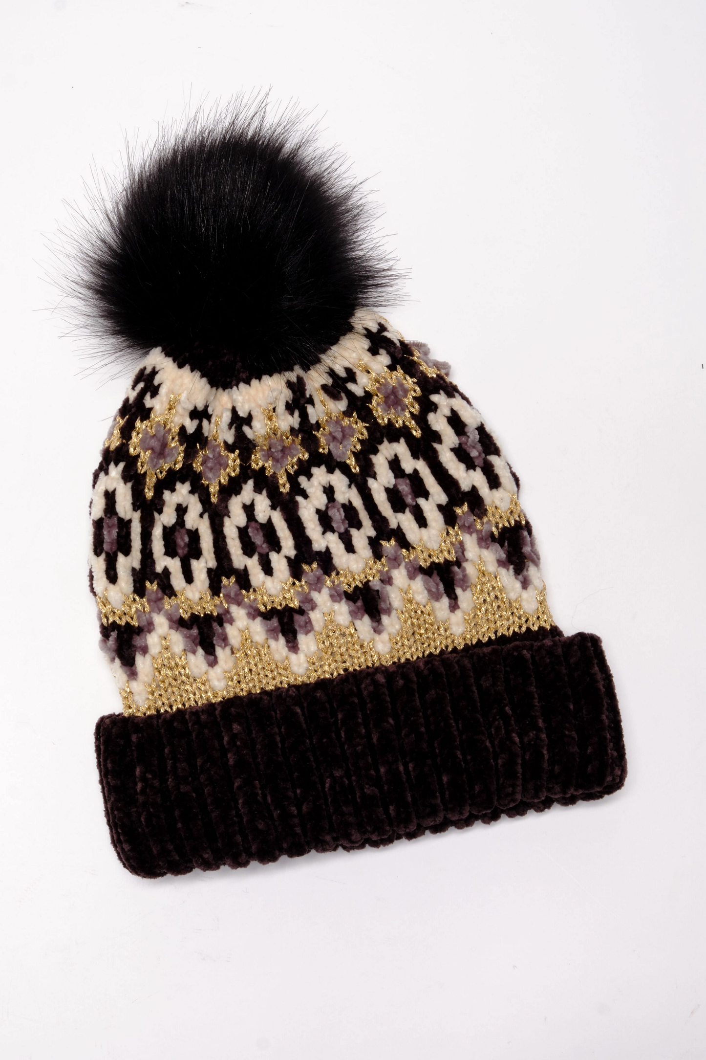 FREE PEOPLE BLACK COMBO CHALET FAIRISLE POM BEANIE