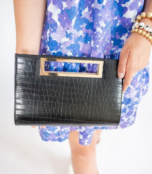 LISI LERCH BLACK CROC CHLOE CLUTCH