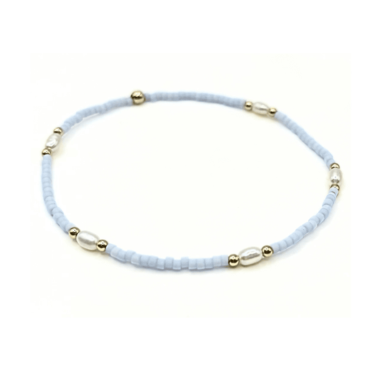 ERIN GRAY GAME DAY GOLD-FILLED & NATURAL RICE PEARLS WATERPROOF BRACELET -LIGHT BLUE