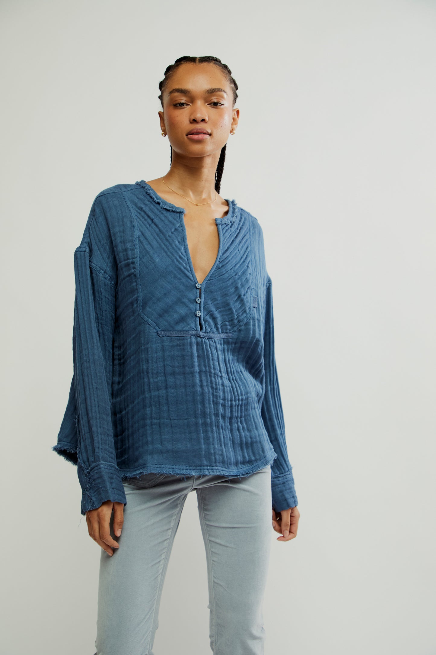 FREE PEOPLE DARK DENIM EASY SUNDAY TOP